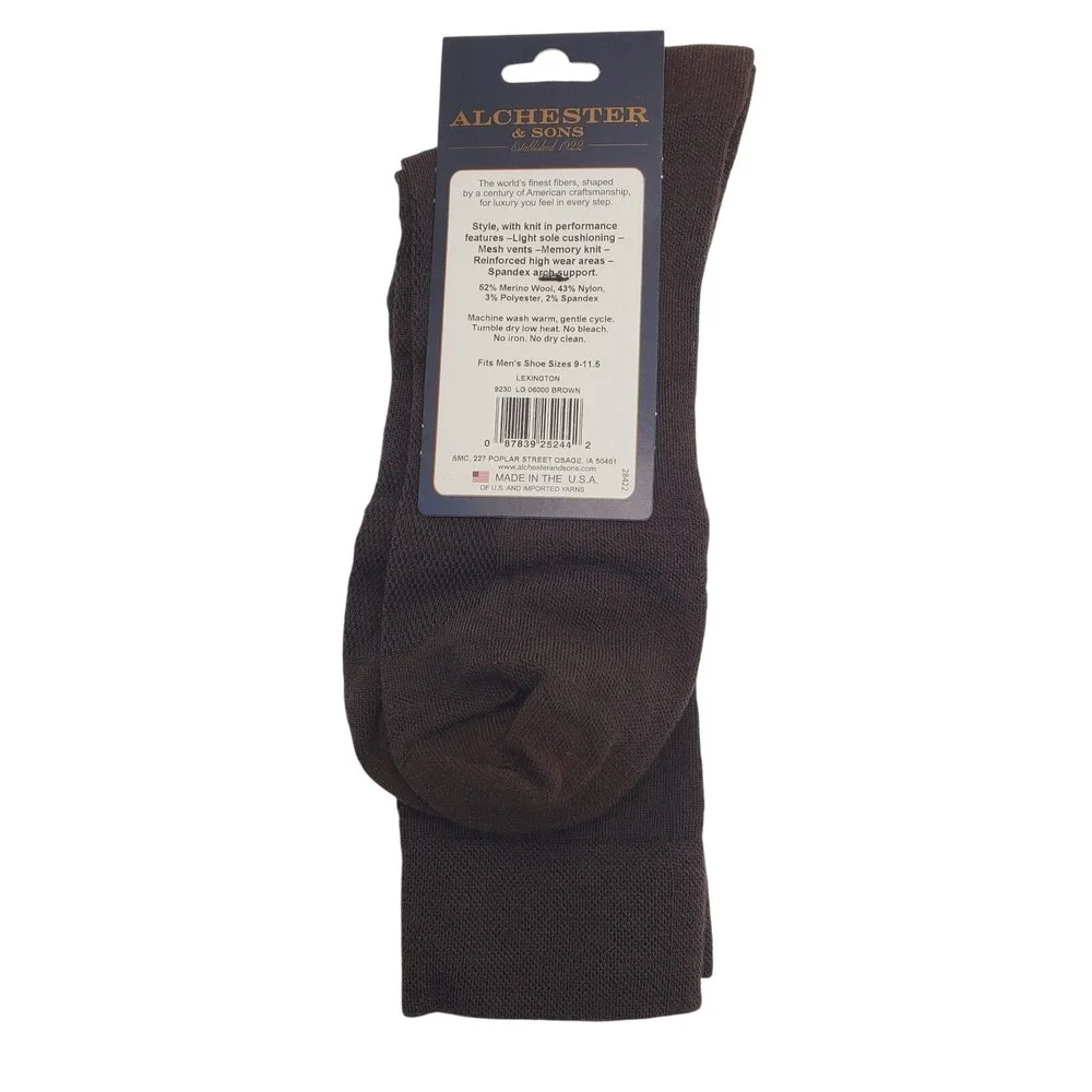 Fine Merino Wool Crew Socks Brown 9-11.5 Alchester Mens Lexington Luxe Dress NWT